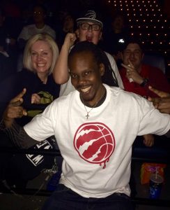 Fans pose with Damian as he hosts one of many Toronto Raptors screening experience events during the 2016 N.B.A. playoffs