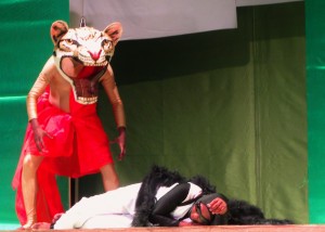 Arnold Goinand as Tiger stands over a fallen Anansi- Mark Nottingham
