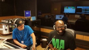 Singer Richie Stephens (r) being interviewed by radio jock Waldiney of Rádio Mirante, FM 96.1, Brazil